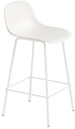 Muuto Fiber Bar Stool with Tube Base and Backrest White/White H87.5 cm