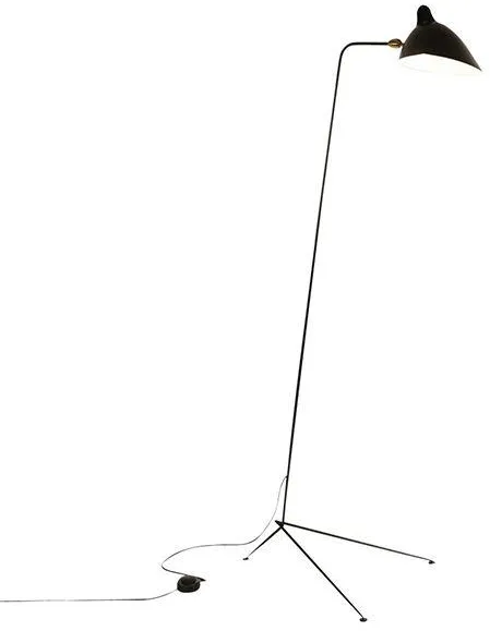 Serge Mouille Lampadaire 1 Droit Floor Lamp Black & Brass