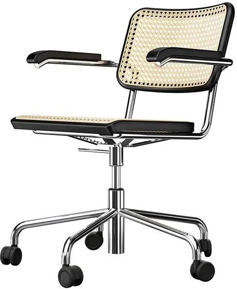 Thonet S 64 VDR Swivel Office Chair with Armrests Chrome/Black Stained Beechwood