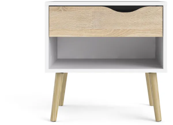 TVILUM Delta bedside table - white/oak structure, with 1 drawer