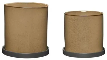 Hübsch Era Flower Pot Beige Set of 2